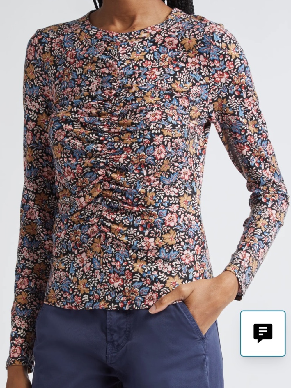 Veronica Beard Women’s Detta Ruched Floral Top Long Sleeve Size Small (S)
